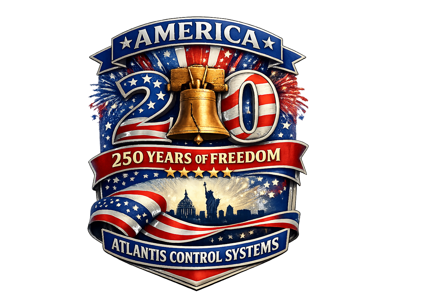 America 250 years of freedom badge for Atlantis Control Systems